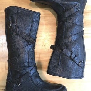 PUMA Tall Black Leather Moto Sneaker Boots Size 8